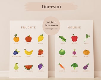 Fruits & Vegetables | 2 educational poster, nursery decor, Wall Art, Montessori, Play kitchen art