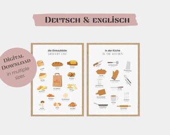 Grocery List & In The Kitchen | 2 Educational Poster, Play Kitchen, Nursery Decor, Wall Art, Montessori, Neutral