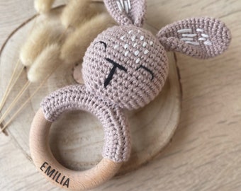 Baby rattle rabbit | individually customizable | grasping toy | crochet look | crocheted | Crochet Animal | handrim |