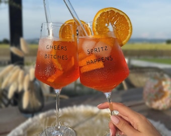 Personalisiertes Spritz Glas mit Spruch | witziges Weinglas geplottet | Leonardo Cocktailglas | Geschenkidee Geburtstag beste Freundin