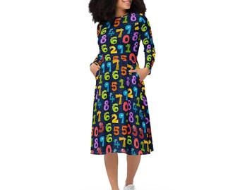 Silly Numbers All-Over Print | For Number Lovers | Teachers - Educator | Colorful All-over print long sleeve midi dress (up to 6X)