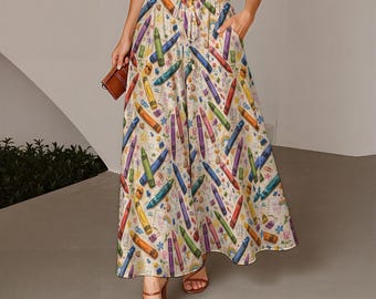 Time to Color | Crayon Print | Women's Ruffled Wide-Leg Pants