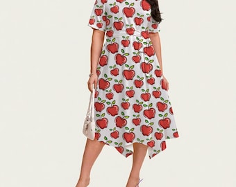 4 Sweet Apple Prints! Women's Short Sleeve Belted Midi Dress