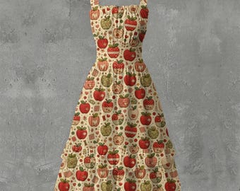 Stitched Apples Print | Women‘s Ruffle Hem Dress