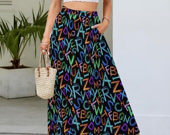 Vibrant Chalky Print | 2 Colors! Women's Maxi Chiffon Skirts With Lining