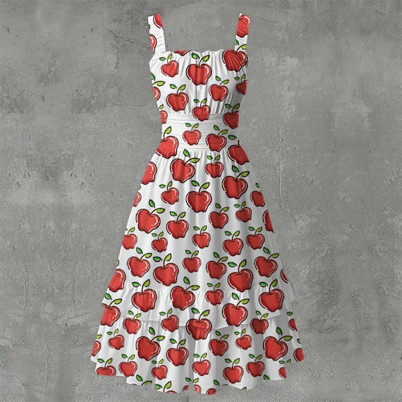 5 Sweet Apple Prints! Women‘s Ruffle Hem Dress