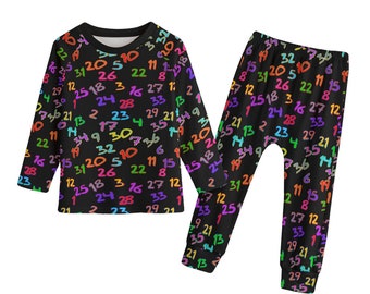 Number Pattern | Numbers 1 to 36 | Multi-color | For Hypernumeric, Neurodivergent, Number Lovers | All-Over Print Kid's Knitted Fleece Set