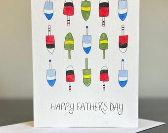 Happy Father's Day Maine Lobster Buoy Card - Original Hand-Painted Watercolor 5x7
