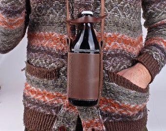 Bierholster und Flaschenhalter aus Leder. Tragetasche für Flaschen. Perfektes Geschenk für ihn - Männertag o. Vatertag