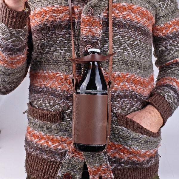 Bierholster und Flaschenhalter aus Leder. Tragetasche für Flaschen. Perfektes Geschenk für ihn - Männertag o. Vatertag