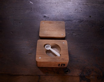 Wood Salt Cellar with porcelain spoon