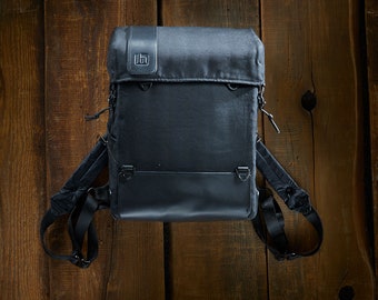 Backpack No.3 black Waxed Cotton & Leather - vintage hiking rucksack. Perfect gift for him