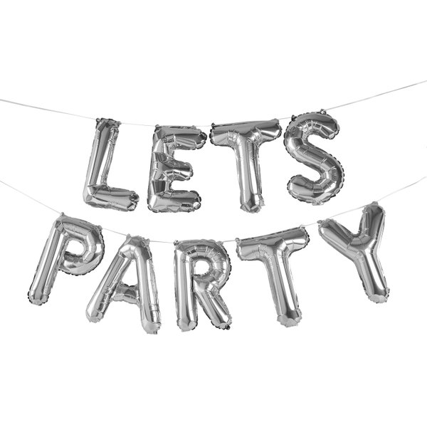 Silver 'Lets Party' Foil 16" Balloon Garland