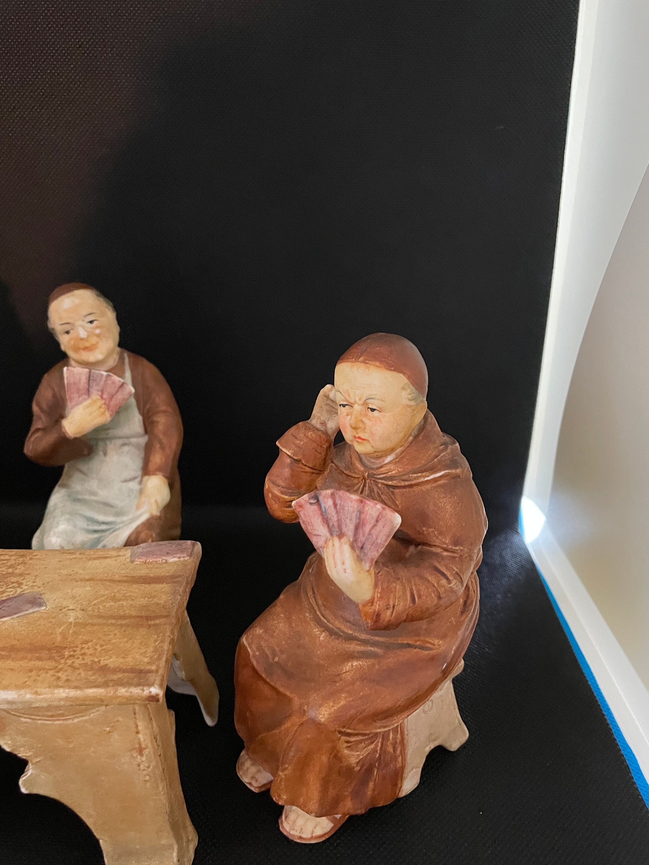 C 1878 German Grafenthal Carl Schneider Bisque Figurines, Monks Playing