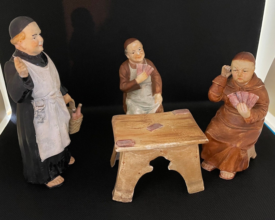 C 1878 German Grafenthal Carl Schneider Bisque Figurines, Monks Playing