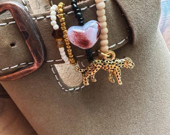 Leopard Birkenstock Charms | Safari Shoe Jewelry with Glass Heart | Beaded Charm Pendant | Gift for Animal Lovers