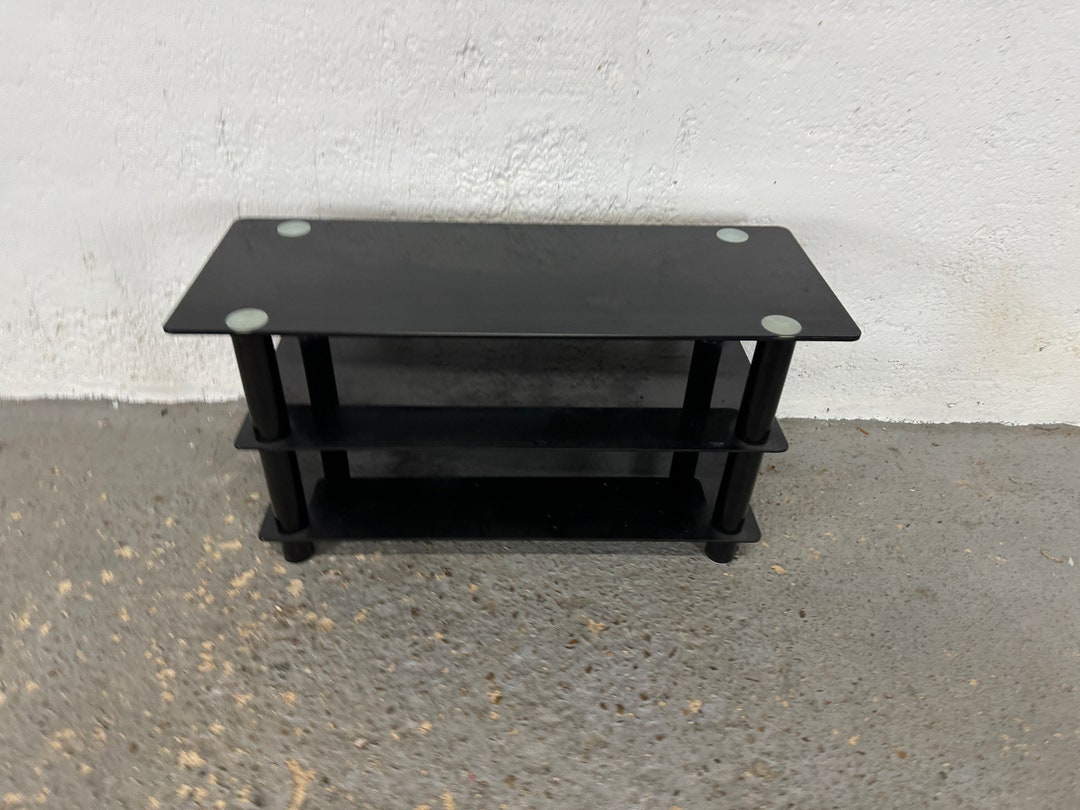 Black Glass 3 Shelf Tv Unit Stand Etsy