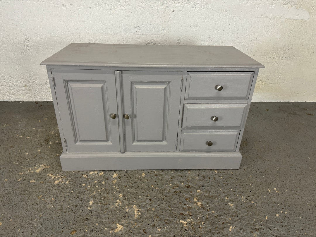 Wooden Grey Painted Sideboard With 3 Drawers Etsy UK