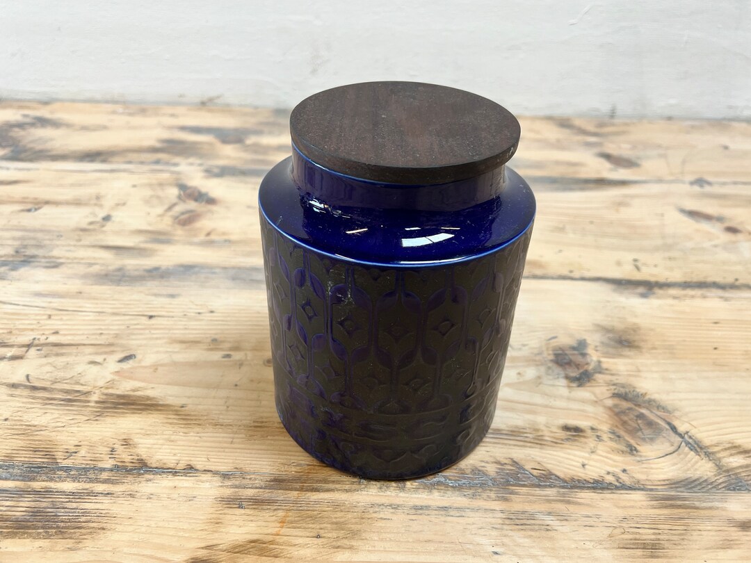 Vintage Hornsea Heirloom Blue Biscuit Cookie Jar With Wood Lid Etsy UK