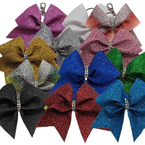 Glitzer Schleife Schlüsselanhänger M (38mm Bandbreite) mit Personalisierung / Glitter keychain with name; Cheerbow, Bow, Team, Name, Strass