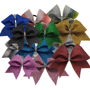 Glitter hair bow M (38 mm width) with personalization / Glitter hairbow with name; Cheerbow, hairbow, bow, team bow, team name, rhinestone
