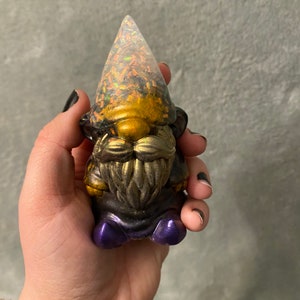 Resin Gnome Figure Gold Purple Glitter