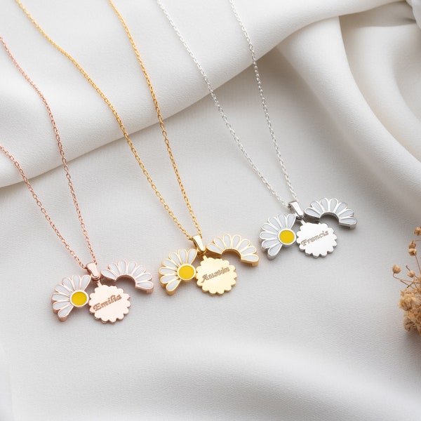 Daisy Pendant, Custom Silver Daisy Necklace,  Hidden Message Flower Chain  Pendant, Mom Gift.