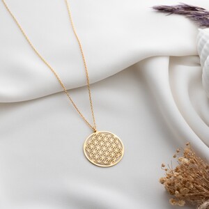 Flower of Life Silver Necklace, Life Flower Chain, Sacred Geometry Pendant, Moms Gift. Gold