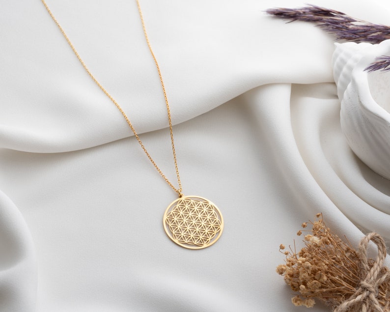 Flower of Life Silver Necklace, Life Flower Chain, Sacred Geometry Pendant, Moms Gift. Gold