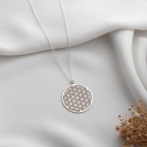 Flower of Life Silver Necklace, Life Flower Chain, Sacred Geometry Pendant, Moms Gift. Silver