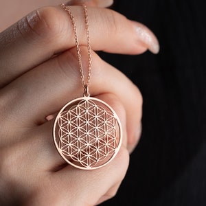 Flower of Life Silver Necklace, Life Flower Chain, Sacred Geometry Pendant, Moms Gift. image 3