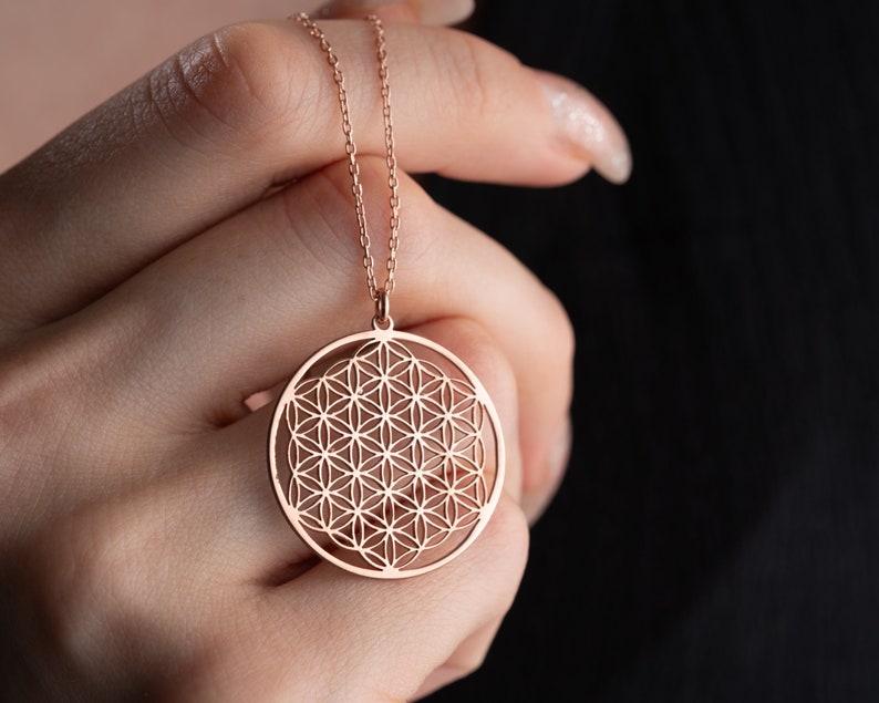 Flower of Life Silver Necklace, Life Flower Chain, Sacred Geometry Pendant, Moms Gift. image 3