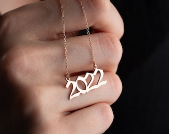 Number Date Necklace, Birthyear Necklace, Custom Year Pendant, Birthday Gift.