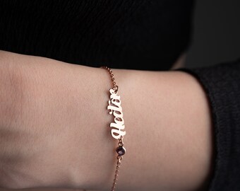 Name Bracelet with Birthstone, Birthstone Name Bracelet ,Custom Birthstone Bracelet, Silver Jewelry, Mom Gift.
