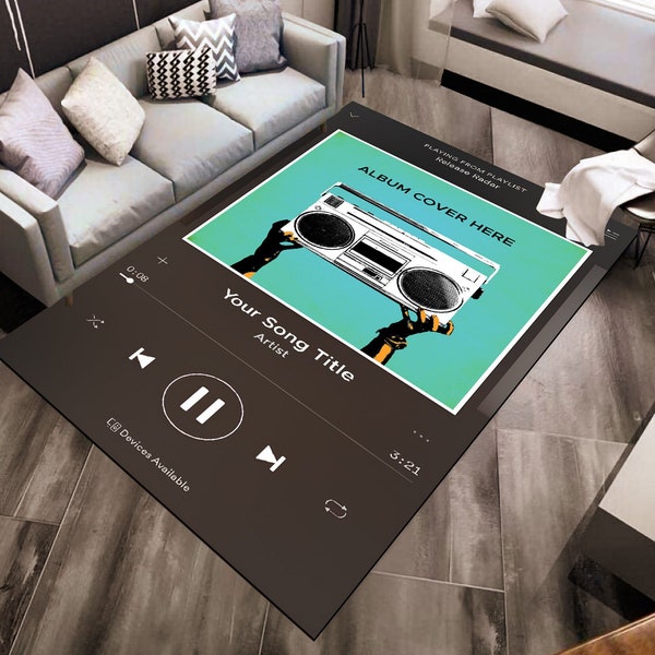 Customizable Digital Music Streaming Service App Area Rug • Favorite Music Album Playing Screen Capture Printed Rug • Gift for Music Lovers