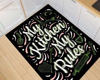 My Kitchen My Rules Rug, Kitchen Rug, Non-Slip Kitchen Rug, Washable Kitchen Rug, Kitchen Runner Rug, Modern Rug, Area Rug, Minimalist Rug