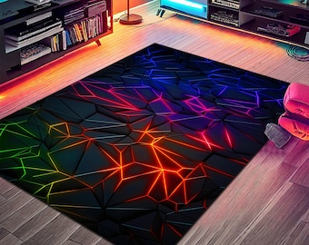 Gamer Rug,Geometric Rug,Gaming Rug,Play Room Rug,Colorful Rug, Neon Decor, Colorful Rug, Neon Look Rug, E-Sport Rug,Area Rug, Gaming Gifts