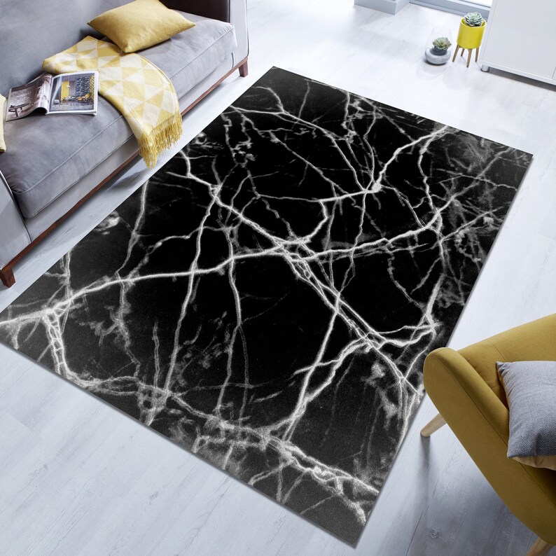 Black Marble Area Rug, Modern Pattern, Non-slip Washable - Etsy