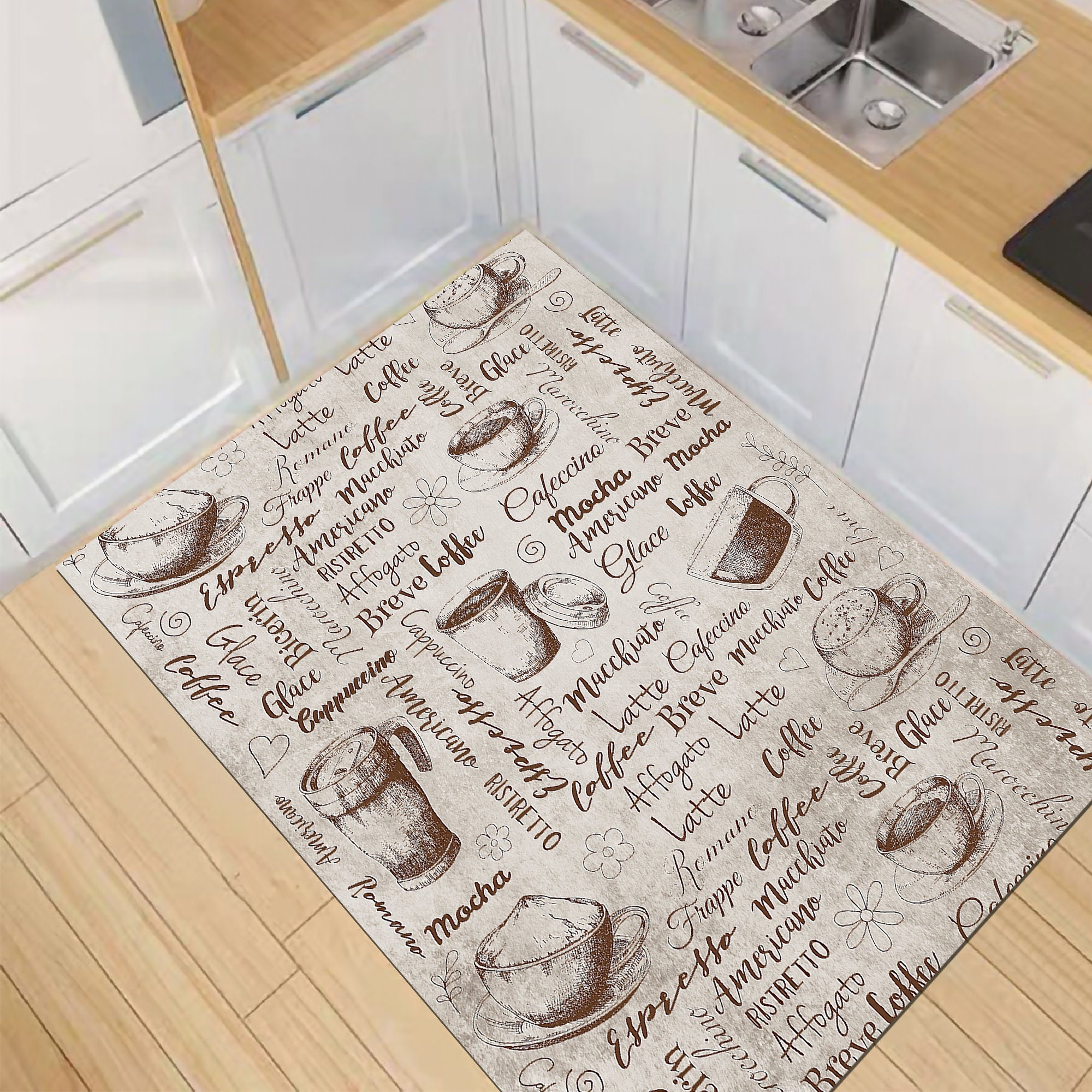 Coffe Cup Rug, Kitchen Rug, Nonslip Kitchen Rug, Washable Kitchen Rug