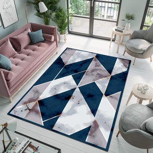Geometric Rug, Blue Rug, Modern Rug, Aesthetic Rug, Home Decor Rug, Area Rug, Living Room Rug, Bedroom Rug, Runner Rug, Pattern Rug