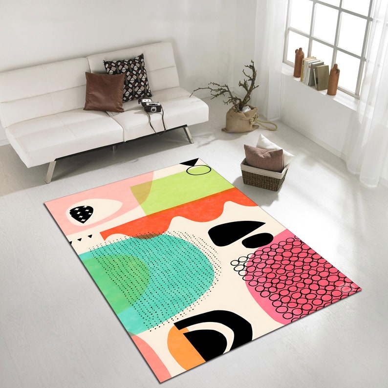 Boho Rug Abstract Abstract Boho Area Rug, Modern Colorful Cotton Rug - Etsy