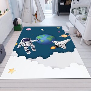 Astronaut Rug, Rocket Rug, Nursery Rug, Kids Rug, Custom Rug, Popular Rug, Nursery Decor, Area Rug, Kids Room Rug, Child Rug Gift For Kids