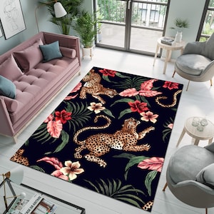 Blumenteppich, Leopardenteppich, Leopardenteppich, Musterteppich, Moderner Teppich, Moderner Teppich, Minimalistischer Teppich
