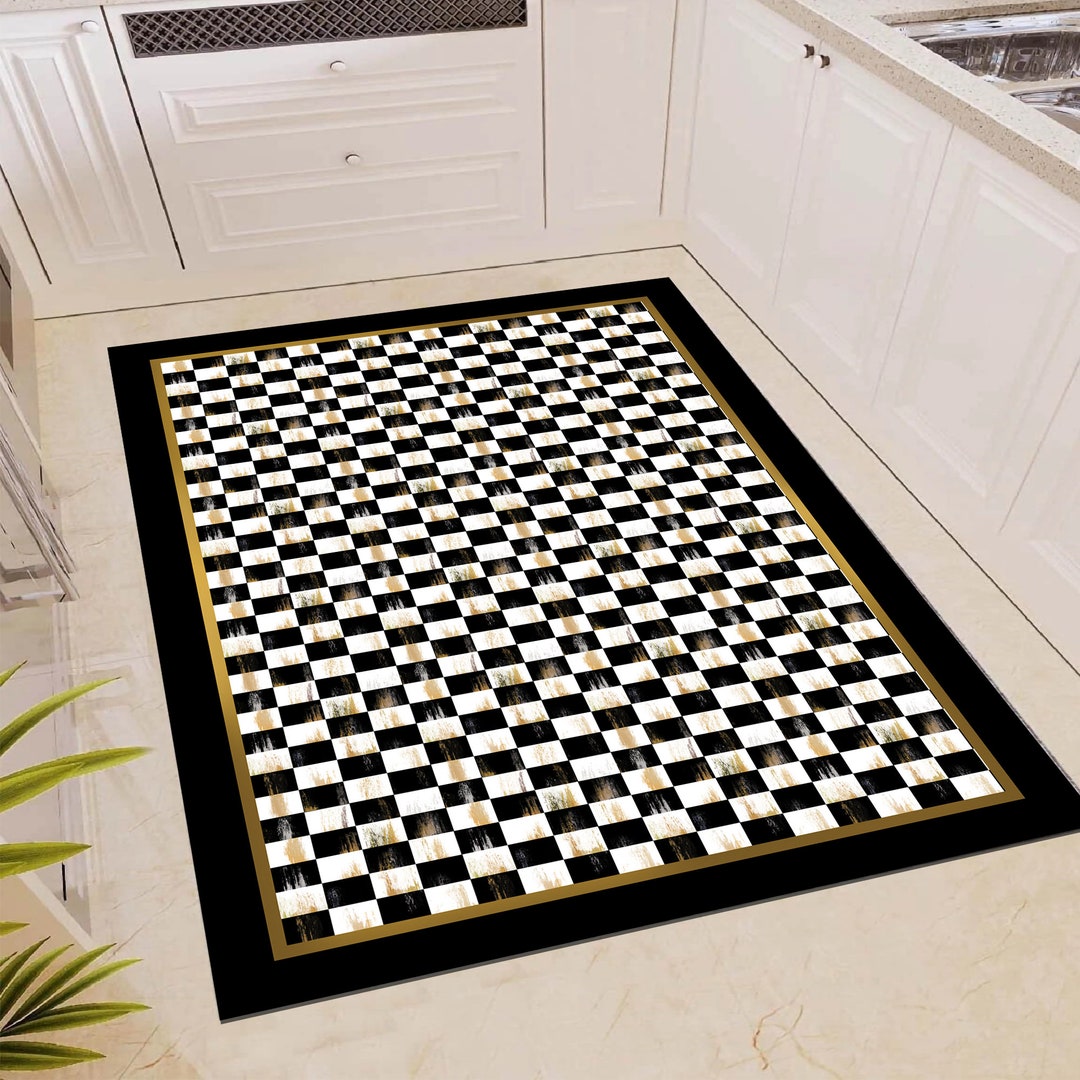 Checkered Pattern Rug, Kitchen Rug, Non-slip Kitchen Rug, Washable ...