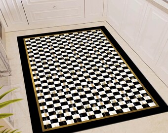 Checkered Pattern Rug, Kitchen Rug, Non-Slip Kitchen Rug, Washable Kitchen Rug, Kitchen Runner Rug, Modern Rug, Area Rug, Minimalist Rug