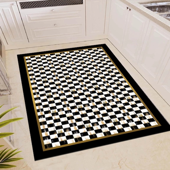 Checkered Pattern Rug, Kitchen Rug, Non-Slip Kitchen Rug, Washable Kitchen Rug, Kitchen Runner Rug, Modern Rug, Area Rug, Minimalist Rug