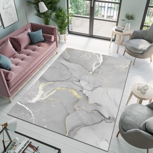 Gray Marble Rug, Marble Rug, Gray Rug, Living Room Rug, Modern Rug, Non-Slip Rug,Washable Rug,Area Rug,Marble Decor, Pattern Rug,Custom Rug