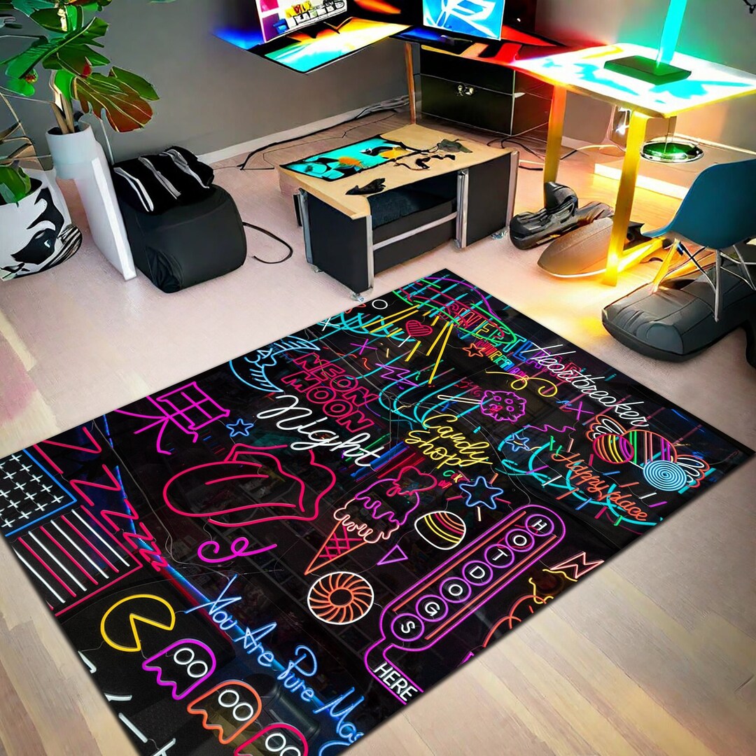 Neon Shaped Rug, Gaming Rug,play Room Rug,colorful Rug, Neon Decor ...