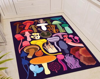 Mushroom Pattern Rug, Kitchen Rug, Non-Slip Kitchen Rug, Washable Kitchen Rug, Kitchen Runner Rug, Modern Rug, Area Rug, Minimalist Rug
