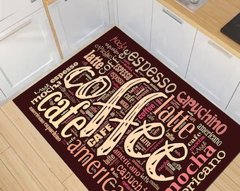 Alfombra con diseño de café, alfombra de cocina, alfombra antideslizante, alfombra lavable, alfombra de pasillo, alfombra moderna, alfombra minimalista